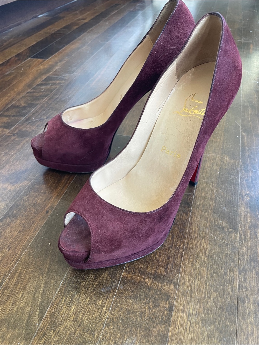 Christian Louboutins burgundy / oxblood platform pumps 37.5